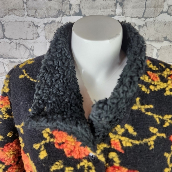 Vintage Wool Handmade Cardigan tlb design Floral Black Orange Size Medium - Picture 6 of 14
